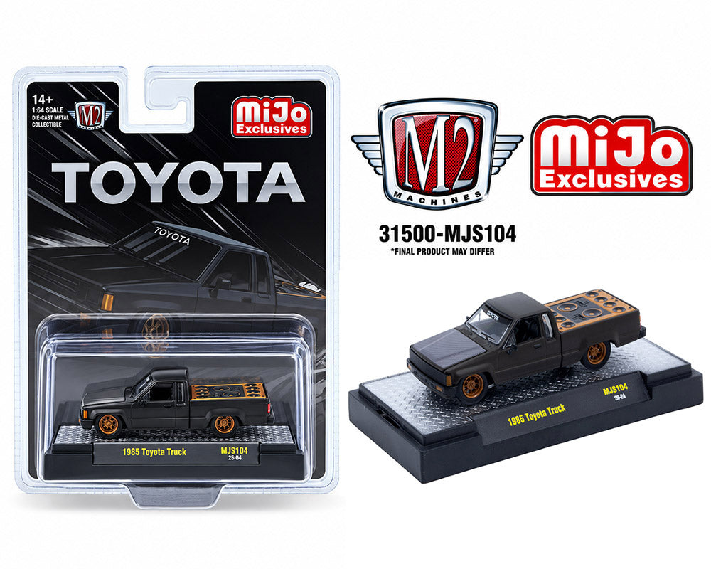 M2 Machines Mijo Exclusives 1985 Toyota Pickup Truck Slammed Custom Matte Grey w/ Carbon Hood