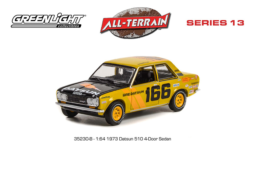 Greenlight - All Terrain Series 13 | 1973 Datsun 510 4-Door Sedan #166 BRE "Brock Racing Enterprises"
