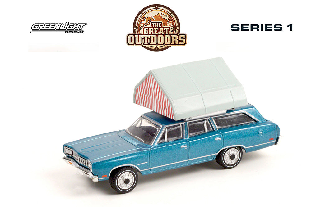 Greenlight The Great Outdoors Series 1969 Plymouth Satellite Station Wagon with Camp'otel Rooftop Sleeper Tent