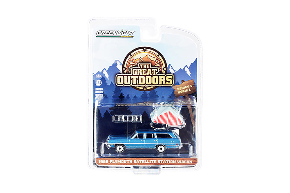 Greenlight The Great Outdoors Series 1969 Plymouth Satellite Station Wagon with Camp'otel Rooftop Sleeper Tent