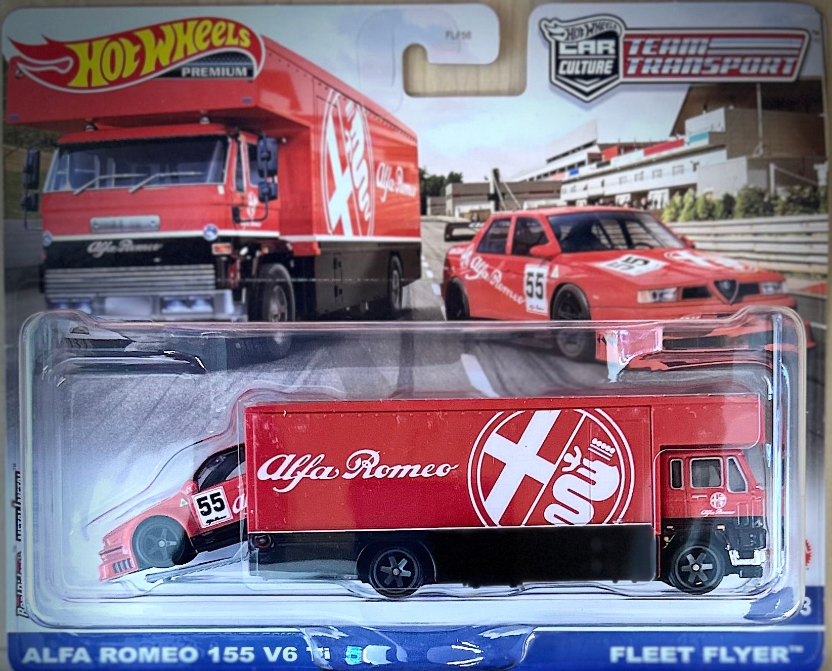 Hot Wheels Premium Team Transport Alfa Romeo 155 V6 Ti w/ Fleet Flyer #53