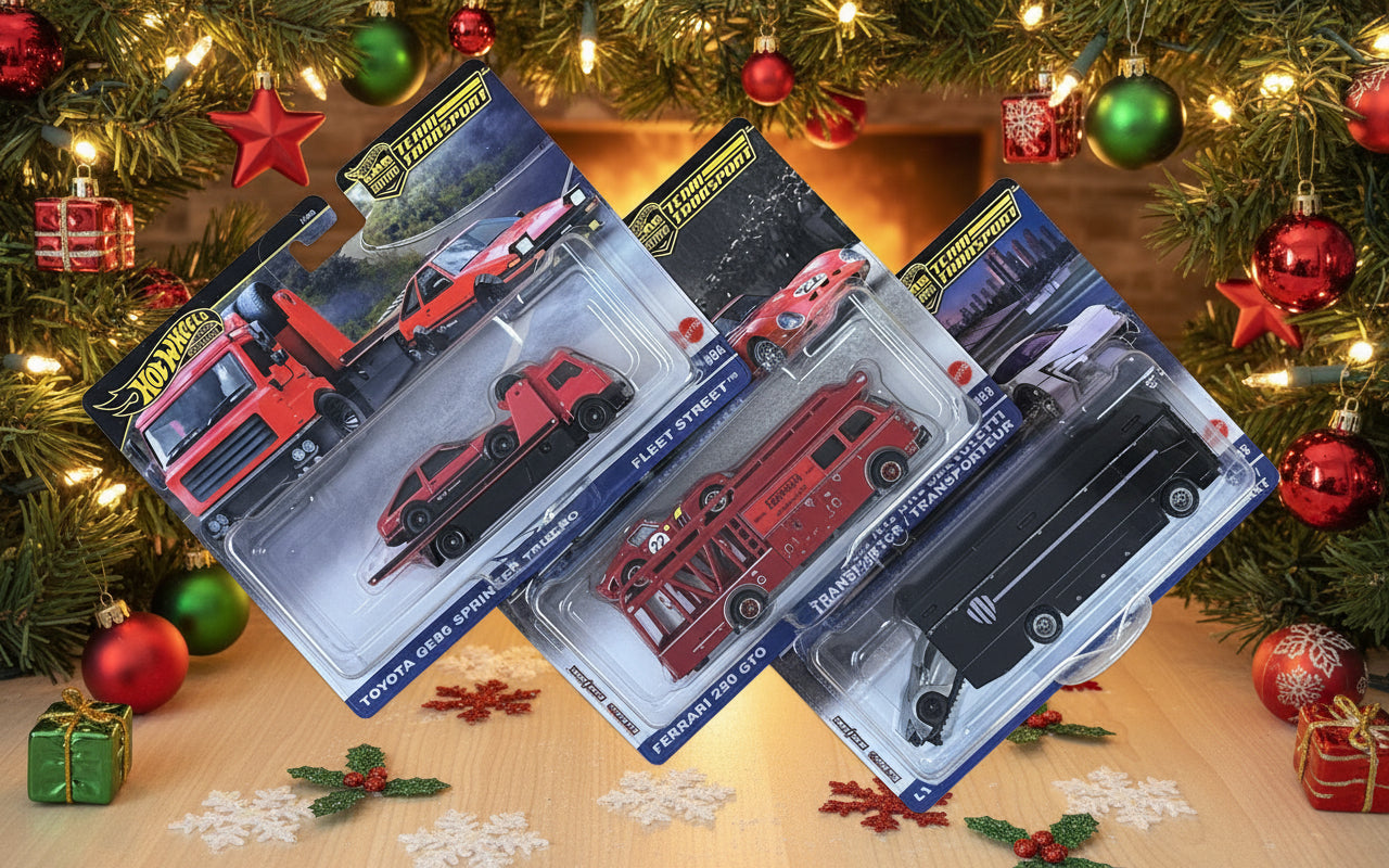 Hot Wheels 2025 Team Transport H (SET OF 3) | Ferrari 250 GTO w/ FIAT 642 RN2 BARTOLETTI | TOYOTA AE86 SPRINTER TRUENO w/ FLEET STREET | LYKAN HYPERSPORT w/ EURO HAULER
