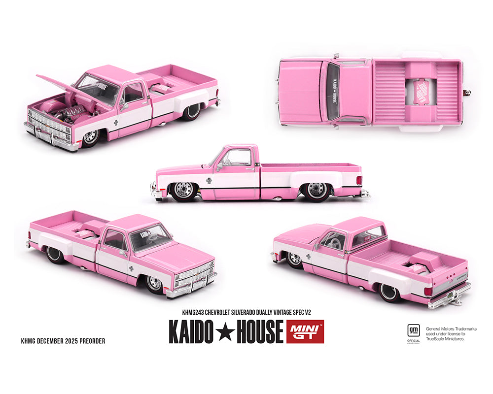 Kaido House x Mini GT Chevrolet Silverado Dually Vintage Spec V2 – Pink with White //243