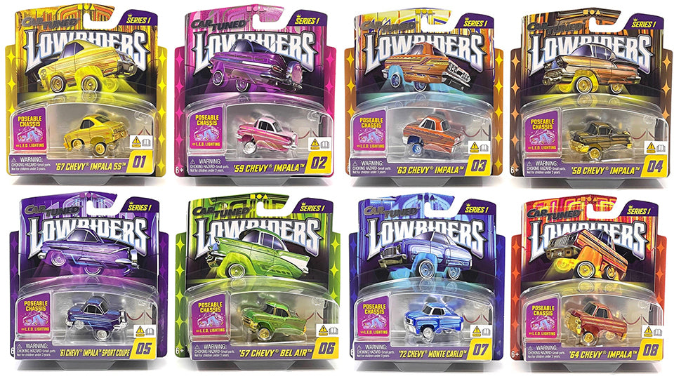 CarTuned 1:64 Lowriders SHOW GLOW Series 1 2025 – L.E.D. Light Up Chassis (SET OF 8 CARS)